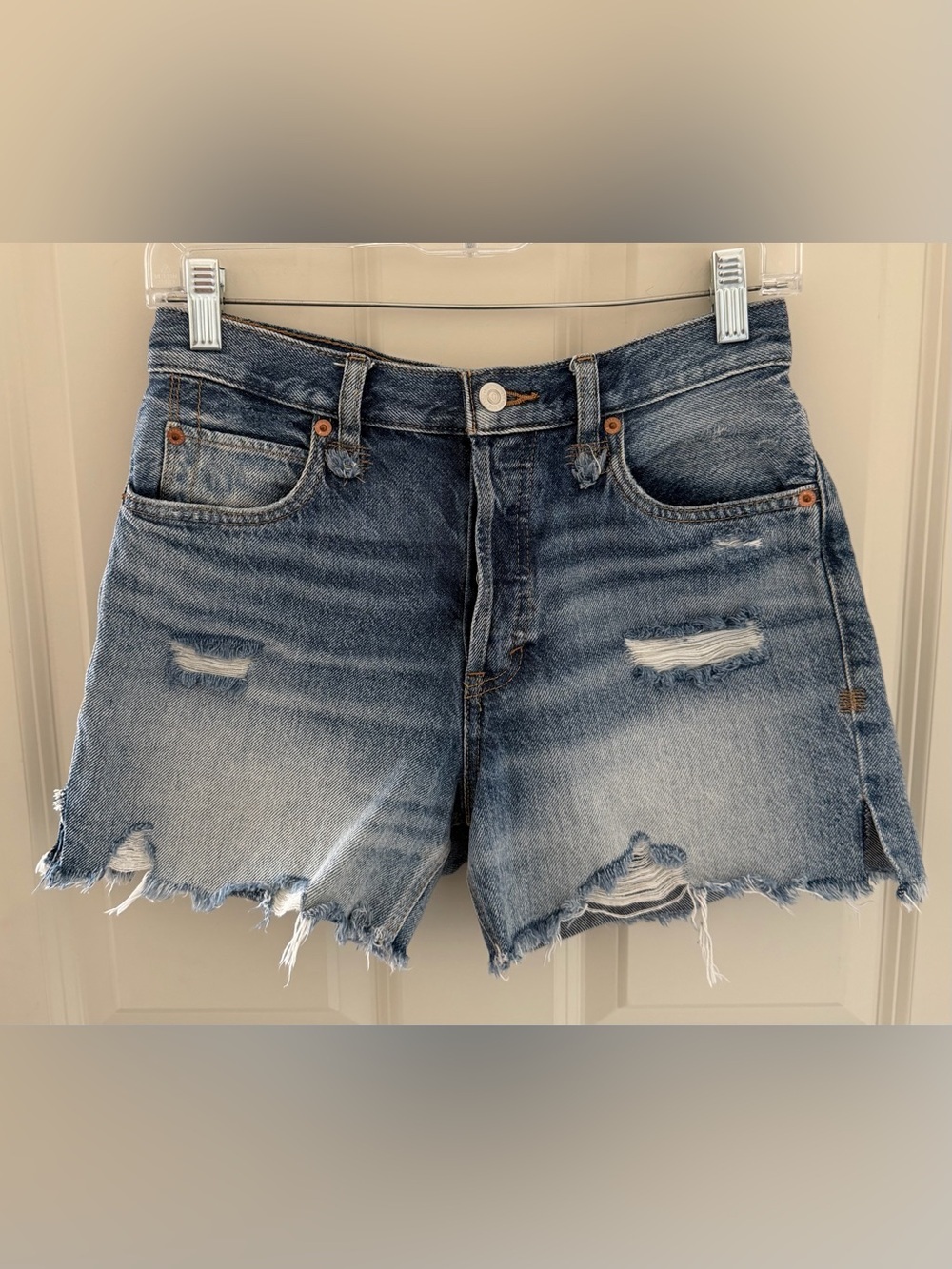 We The Free 100% Cotton Distressed Denim Shorts, Size 25